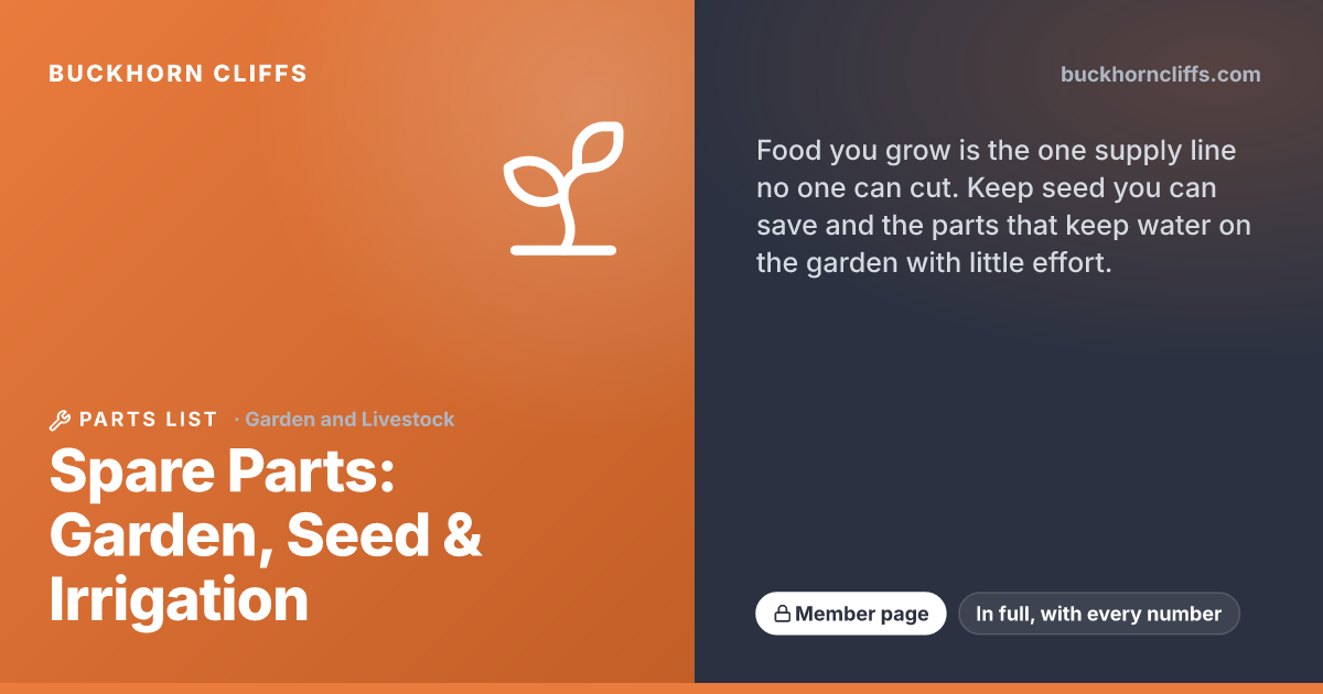 Spare Parts: Garden, Seed & Irrigation | Buckhorn Cliffs