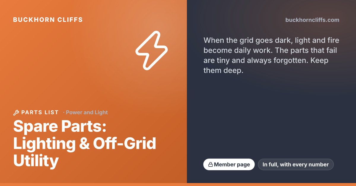 Spare Parts: Lighting & Off-Grid Utility | Buckhorn Cliffs