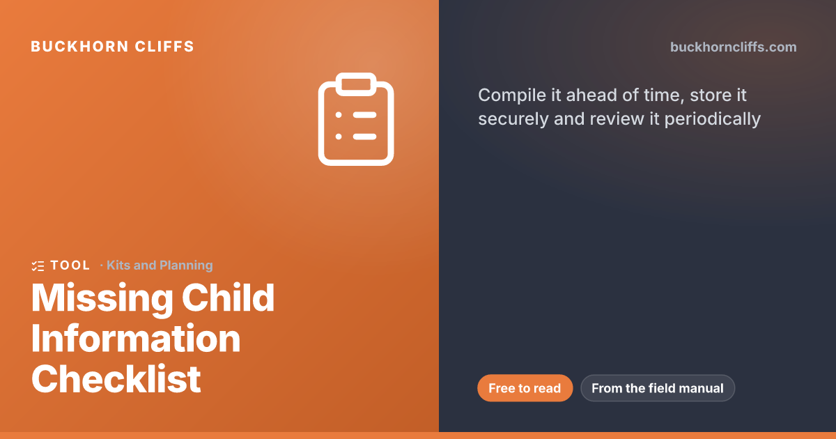Missing Child Information Checklist | Buckhorn Cliffs