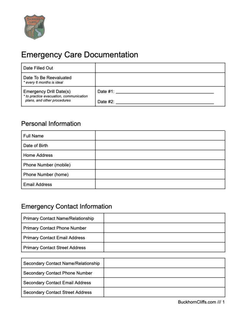 Screenshot of the Emergency Care Document