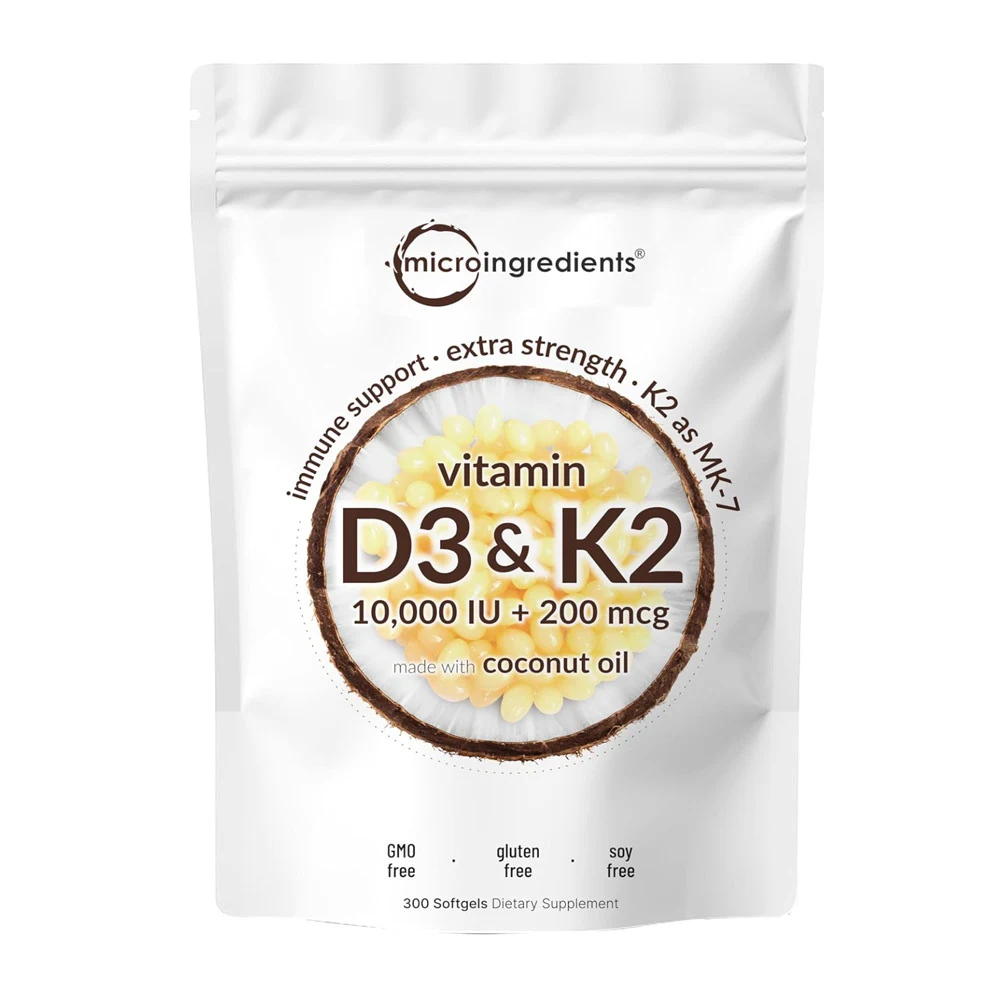 Vitamin D3 10000 iu Plus K2 (MK-7) 200 mcg, 300 Virgin Coconut Oil Softgels