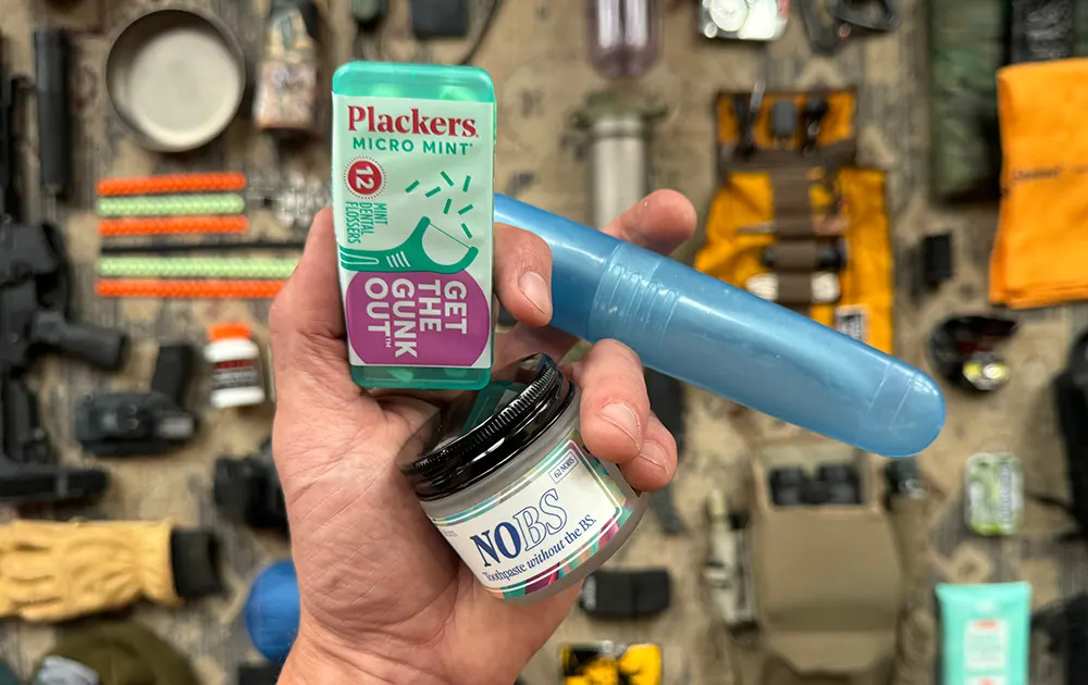 Oral Hygiene Kit: Toothbrush, Toothpaste Tablets, and Plackers